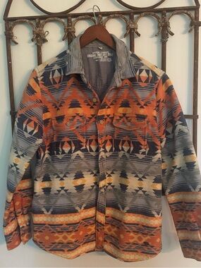 True Grit Orange, Navy & Gray Aztec-Print Lightweight Shirt Jacket